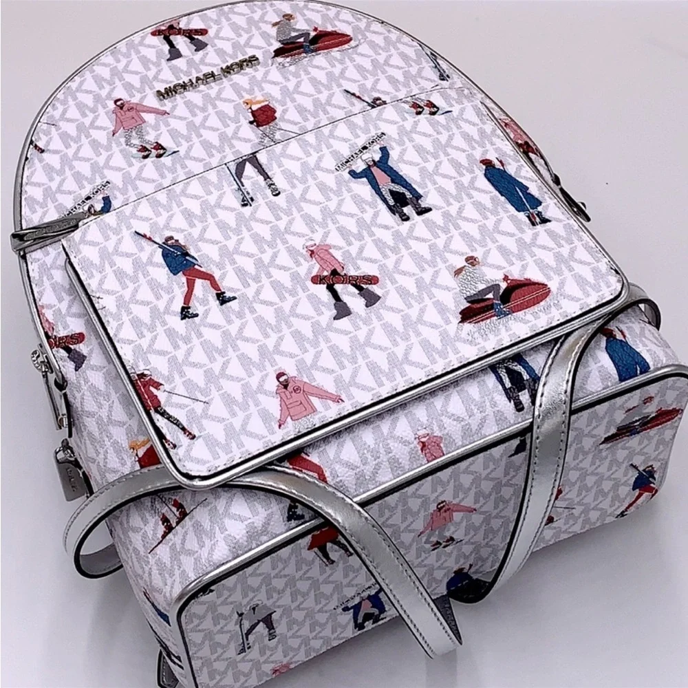 Michael Kors Jet Set Girls Adina Medium Backpack MK Bright White Silver Multi
